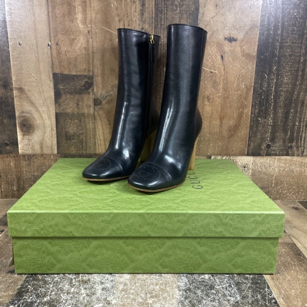 GUCCI Black Leather High Heel Boots – Size 6.5 US / 37 EU